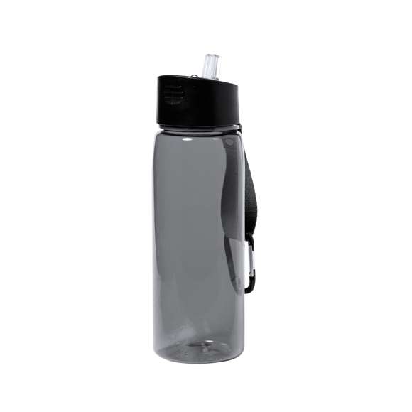 Bidón de 800 ml fabricado en resistente RPET y cuerpo de acabado transparente en variada gama de colores. Tapón negro de rosca, con dosificador y dosificador plegable. Con cinta de transporte a juego y mosquetón metálico para un cómodo transporte. Disponible en variada gama de colores.El material RPET se elabora a partir de plástico reciclado, para así fomentar la reutilización de residuos plásticos y ayudar a la sostenibilidad del planeta.