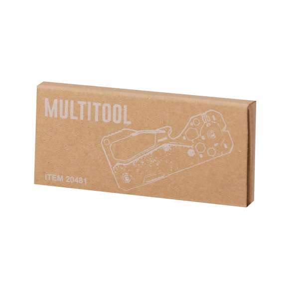 Excelente multiherramienta fabricada en aluminio y acero inox con acabado en color negro. Incluye 13 funciones diferentes: llave para tuercas hexagonales en varios tamaños, mosquetón, abrelatas, regla, rasqueta, cuchillo, destornilladores planos y philips. Presentada en caja de diseño kraft.