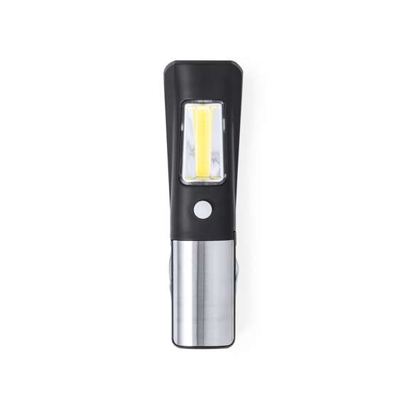 Práctica multiherramienta fabricada en resistente ABS y acero inox, con linterna frontal integrada de 1 LED. Incluye linterna lateral de 19 luces COB con dos posiciones de ilumincación (fija e intermitente). Dispone de 13 funciones, entre ellas cuchillo liso, de sierra, destornillador philips, tijeras, destornilladores planos, llave para tuercas hexagonales en varios tamaños, abrelatas, abrebotellas y una lima. Con imán de fijacion y asa. Alimentada con 3 pilas AAA, no incluidas. Presentada en caja de diseño kraft.