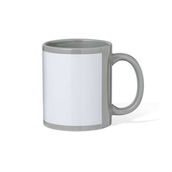 Taza de cerámica de 350 ml. Disponible en diversos colores, con zona especial de marcaje para sublimación alrededor de la taza. Presentada individualmente en caja kraft.
