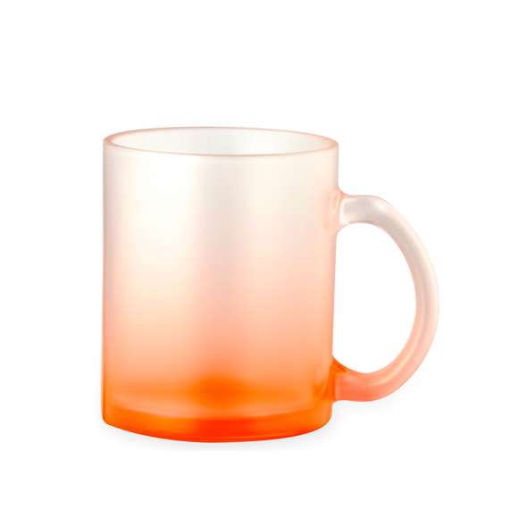 Taza de cristal de acabado mate de 350 ml de capacidad. Especialmente diseñada para la sublimación. Disponible en diversos y llamativos colores translúcidos y presentada en caja individual kraft.