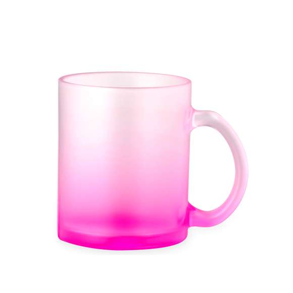 Taza de cristal de acabado mate de 350 ml de capacidad. Especialmente diseñada para la sublimación. Disponible en diversos y llamativos colores translúcidos y presentada en caja individual kraft.