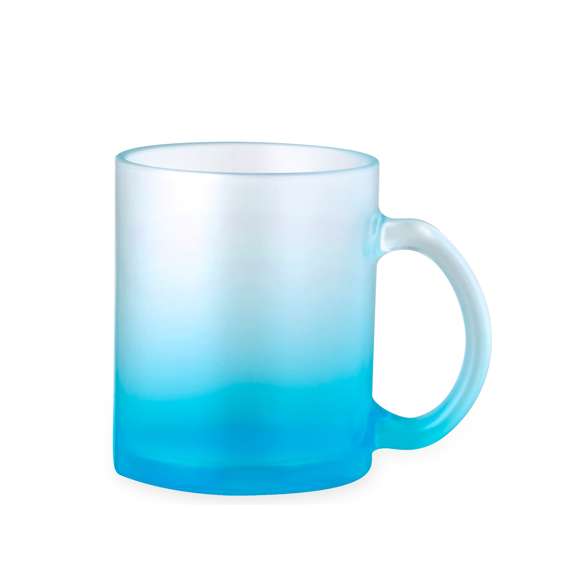 Taza de cristal de acabado mate de 350 ml de capacidad. Especialmente diseñada para la sublimación. Disponible en diversos y llamativos colores translúcidos y presentada en caja individual kraft.