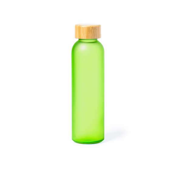 Bidón para sublimación de cristal con 500 ml de capacidad. Tapón a rosca de bambú y libre de BPA. Especialmente diseñada para marcaje en sublimación. Disponible en variada gama de colores mate. Presentado en caja individual de diseño kraft.Materiales como el bambú fomentan la utilización de materias primas naturales, reduciendo las emisiones contaminantes. Proviene de una planta de gran resistencia y versatilidad, con crecimiento y regeneración rápidos, siendo una excelente alternativa al uso de madera tradicional.