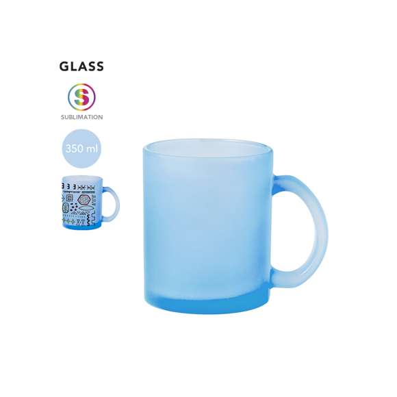 Taza de cristal con 350 ml de capacidad. Especialmente diseñada para marcaje en sublimación, y disponible en diversos colores mate. Presentada en caja individual kraft.