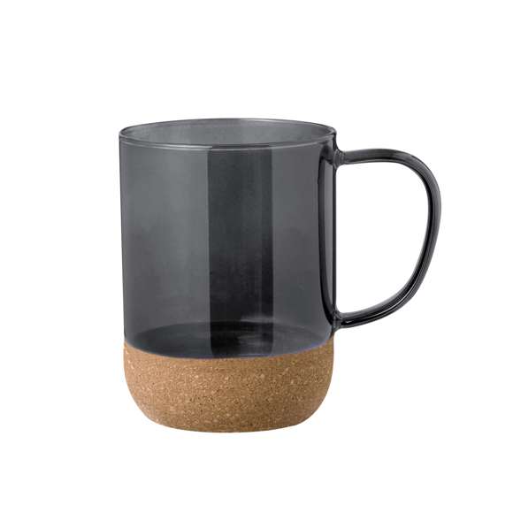 Taza de cristal de borosilicato con 450 ml de capacidad. Distinguido diseño en combinación de cristal con corcho, en variada gama de colores translúcidos. Presentada en caja individual acabado kraft.Elaborado con elementos vegetales para así fomentar la utilización de materias primas naturales y reducir las emisiones contaminantes.Fabricado en cristal de borosilicato, que ofrece una resistencia y durabilidad excepcionales, alargando su vida útil y pudiendo ser reutilizado infinidad de veces.