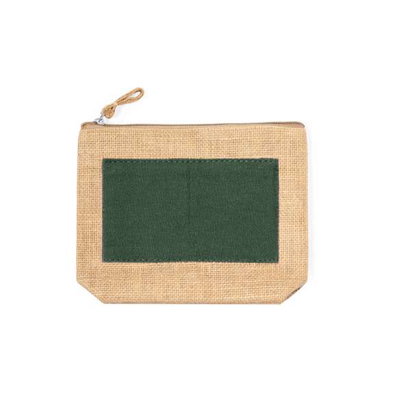 Neceser multiusos en combinación de yute laminado y algodón natural. Con cierre de cremallera y tirador en yute a juego. Parte central de algodón en variados colores.