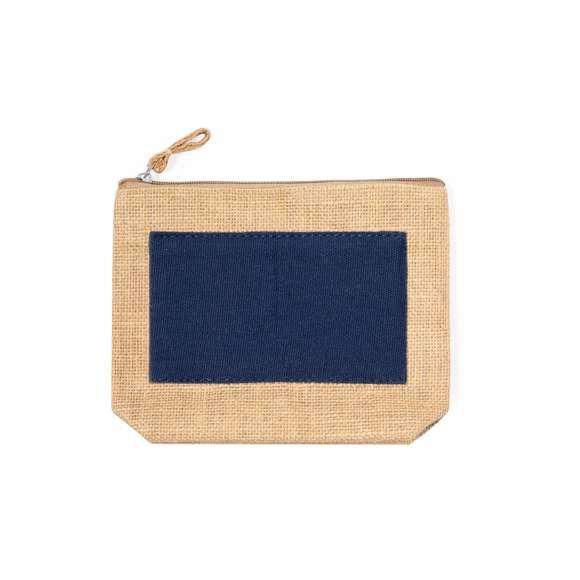 Neceser multiusos en combinación de yute laminado y algodón natural. Con cierre de cremallera y tirador en yute a juego. Parte central de algodón en variados colores.
