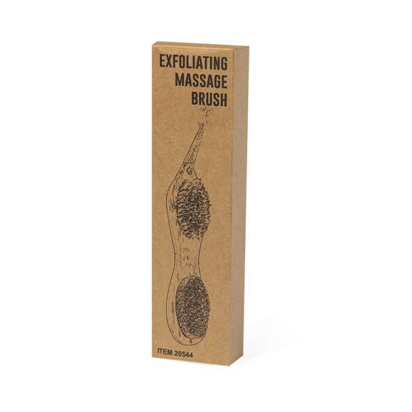 Práctico cepillo exfoliante en madera natural. Cuatro funciones diferentes en cada extremo del cepillo: en un extremo con piedra pómez y lija metálica; y en el otro extremo con lija natural y suaves cerdas. Con práctico cordón para colgarlo después de su uso.