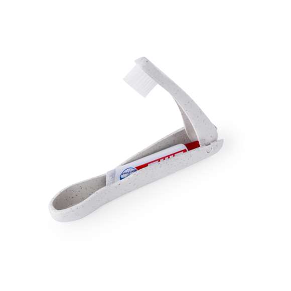 Práctico cepillo de dientes plegable fabricado en resistente caña de trigo. Incluye compartimento para guardar un tubo de pasta de dientes de 6g (incluido).La caña de trigo fomenta la utilización de materias primas naturales, reduciendo así las emisiones contaminantes.