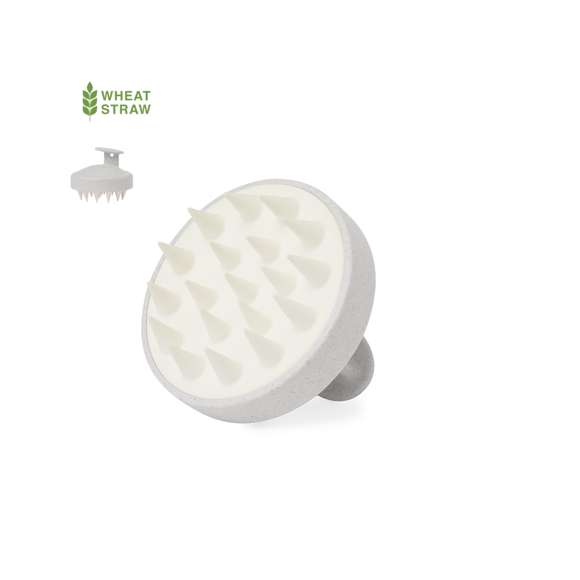 Cepillo masajeador para cuero cabelludo fabricado en caña de trigo. Eficiente emulsionador de champú para masajear placenteramente el cabello estimulando los capilares optimizando la limpieza con sus suaves púas en suave silicona. Presentado en caja individual de diseño kraft.La caña de trigo fomenta la utilización de materias primas naturales, reduciendo así las emisiones contaminantes.