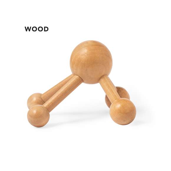 Masajeador fabricado en madera natural. Diseñado para proporcionar alivio y bienestar. Su empuñadura ergonómica garantiza un manejo cómodo, mientras que sus sus cuatro bolas de madera ofrecen eficiencia y un masaje revitalizante, liberando tensión muscular. Presentado en caja individual de diseño kraft.