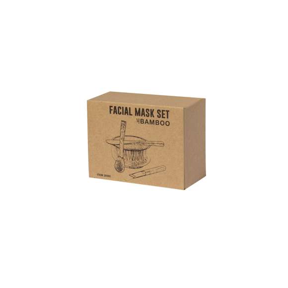 Completo set de mascarilla fabricado en bambú, ideal para una correcta aplicación de la mascarilla facial . Compuesto por 4 piezas: cuenco de elegante diseño, cuchara, paleta y brocha de suaves cerdas. Fácil de limpiar y presentado individualmente en caja de diseño kraft.