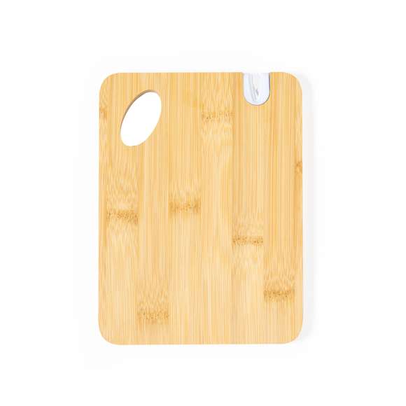 Tabla afilador fabricada en suave bambú. Con práctico afilador de cuchillo en el borde para obtener un corte siempre preciso y troquelado para fácil manejo y almacenamiento. Presentada individualmente en caja de diseño kraft.Materiales como el bambú fomentan la utilización de materias primas naturales, reduciendo las emisiones contaminantes. Proviene de una planta de gran resistencia y versatilidad, con crecimiento y regeneración rápidos, siendo una excelente alternativa al uso de madera tradicional.