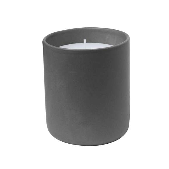 Vela aromática en tarro de cerámica con aroma a vainilla. Disponible en cristal de elegantes colores de tonos naturales. Presentada en caja individual diseño kraft.