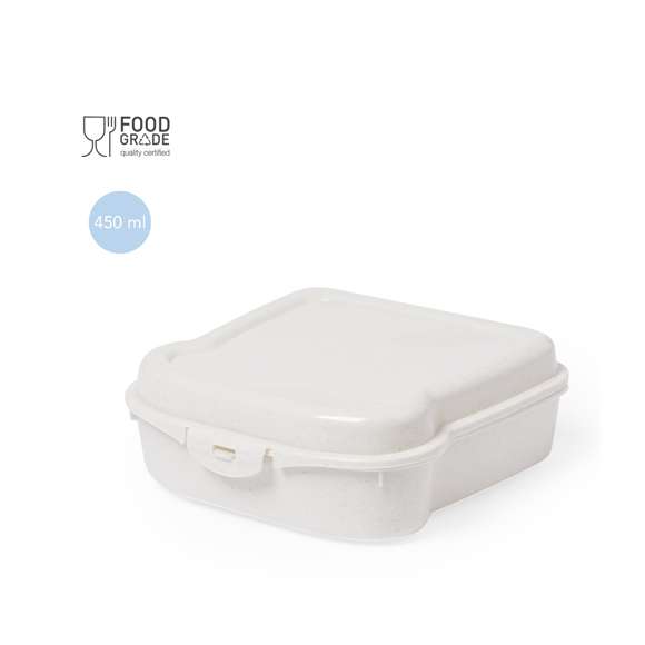 Fiambrera para sandwich de 450 ml de capacidad en color natural. Con cierre de seguridad.