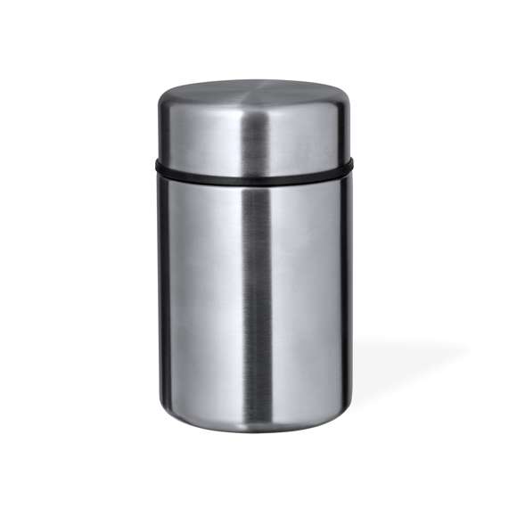 Fiambrera de doble pared, fabricada en acero inox y de 600 ml de capacidad. Cierre de seguridad con tapadera estanca de rosca en acero inox. Disponible en varios colores y presentada en atractiva caja individual de diseño.