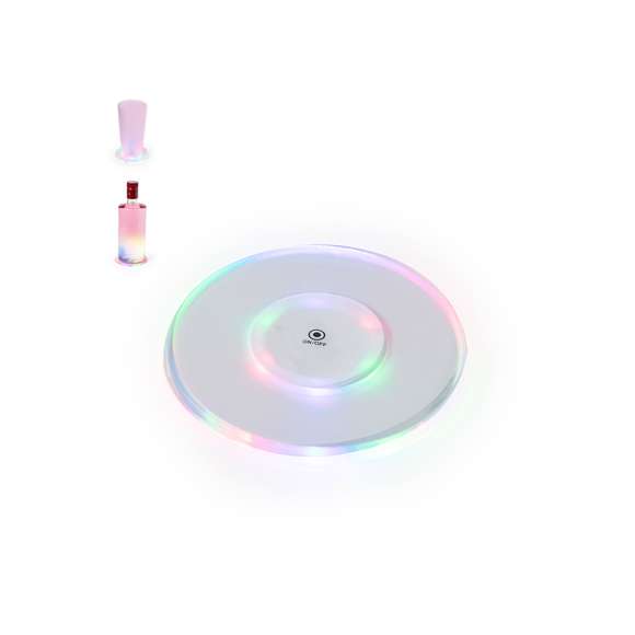 Original posavasos con 6 LEDs para iluminar las bebidas. Con botón en la base y 3 posiciones de iluminación (luz fija y luz intermitente rápida o lenta) . Se fija a la base de cualquier bebida con cinta autoadhesiva y está alimentado por dos pilas de botón (incluidas).
