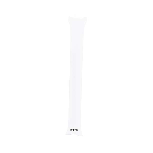 Par de bastom sticks/aplaudidores en resistente RPET y ruidoso material de color blanco. Reutilizables y con válvula de inflado incluida.El material RPET se elabora a partir de plástico reciclado, para así fomentar la reutilización de residuos plásticos y ayudar a la sostenibilidad del planeta. Presentado en bolsa de papel reciclada.