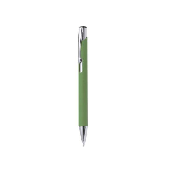Bolígrafo de línea nature con mecanismo pulsador. Combinación de cuerpo en papel reciclado de color natural y accesorios en metal. Disponible en variada gama de colores, con tinta azul.
