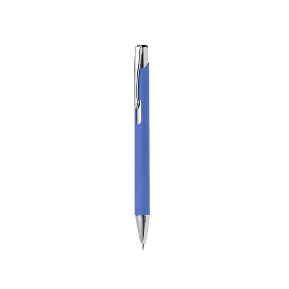 Bolígrafo de línea nature con mecanismo pulsador. Combinación de cuerpo en papel reciclado de color natural y accesorios en metal. Disponible en variada gama de colores, con tinta azul.