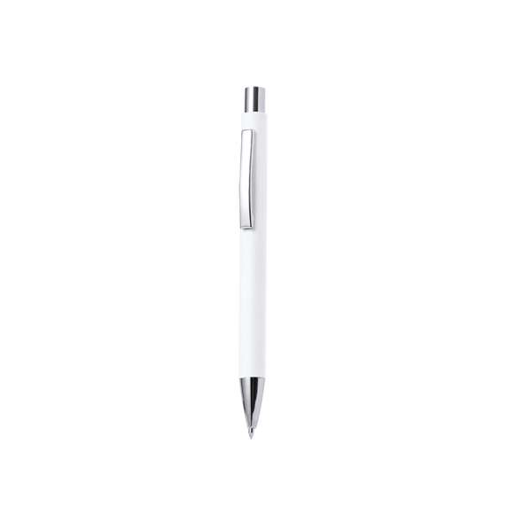 Elegante bolígrafo de mecanismo pulsador con cuerpo en papel reciclado y accesorios de acabado metálico en color plateado brillante. De tinta azul. Disponible en variada gama de colores.