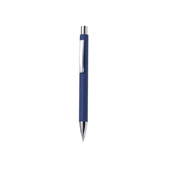 Elegante bolígrafo de mecanismo pulsador con cuerpo en papel reciclado y accesorios de acabado metálico en color plateado brillante. De tinta azul. Disponible en variada gama de colores.