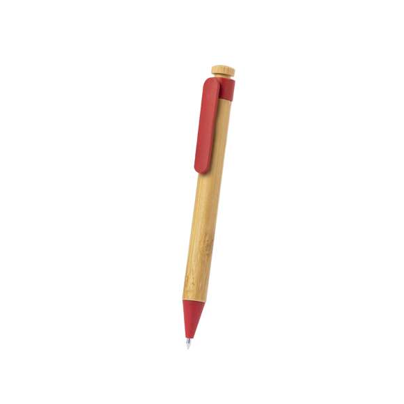 Bolígrafo con mecanismo pulsador de bambú y caña de trigo. Cuerpo en bambú, con accesorios a juego en caña de trigo. Original clip tamaño XL, disponible en variada gama de colores de carga jumbo y en tinta azul.Materiales como el bambú fomentan la utilización de materias primas naturales, reduciendo las emisiones contaminantes. Proviene de una planta de gran resistencia y versatilidad, con crecimiento y regeneración rápidos, siendo una excelente alternativa al uso de madera tradicional.
