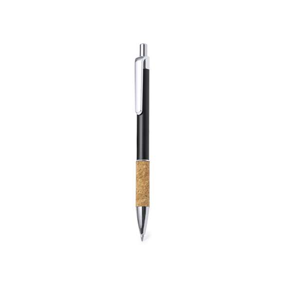 Elegante bolígrafo de corcho y aluminio con mecanismo pulsador. Cuerpo en resistente aluminio de acabado brillante y empuñadura en corcho, con la caña en una amplia gama de distintivos colores. Clip metálico, y en tinta azul. Presentado en bolsa individual reciclada.Elaborado con elementos vegetales para así fomentar la utilización de materias primas naturales y reducir las emisiones contaminantes.