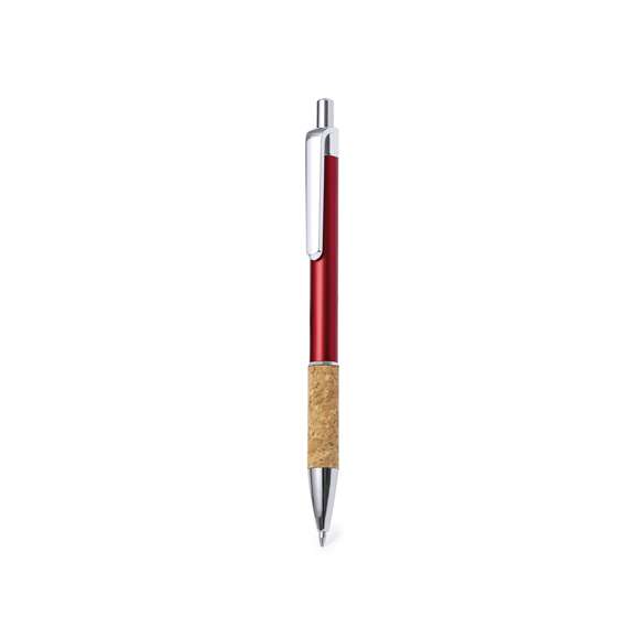 Elegante bolígrafo de corcho y aluminio con mecanismo pulsador. Cuerpo en resistente aluminio de acabado brillante y empuñadura en corcho, con la caña en una amplia gama de distintivos colores. Clip metálico, y en tinta azul. Presentado en bolsa individual reciclada.Elaborado con elementos vegetales para así fomentar la utilización de materias primas naturales y reducir las emisiones contaminantes.