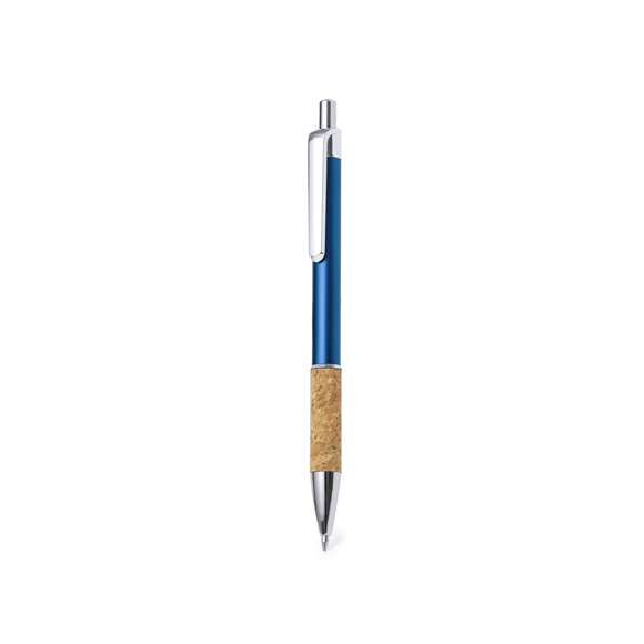 Elegante bolígrafo de corcho y aluminio con mecanismo pulsador. Cuerpo en resistente aluminio de acabado brillante y empuñadura en corcho, con la caña en una amplia gama de distintivos colores. Clip metálico, y en tinta azul. Presentado en bolsa individual reciclada.Elaborado con elementos vegetales para así fomentar la utilización de materias primas naturales y reducir las emisiones contaminantes.