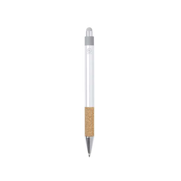 Elegante bolígrafo puntero de corcho y Aluminio Reciclado con mecanismo pulsador. Cuerpo en resistente Aluminio Reciclado de acabado mate y empuñadura en corcho con puntero en la parte superior en gris. Clip metálico, con pulsador retráctil. En tinta azul y con carga jumbo. Presentado en bolsa individual reciclada. Elaborado con elementos vegetales para así fomentar la utilización de materias primas naturales y reducir las emisiones contaminantes.El Aluminio Reciclado es un material con posibilidades de reciclaje casi infinitas, sin perder sus propiedades originales y consumiendo menos energía en este proceso.Certificación GRS (Global Recycled Standard / Estándar de Reciclaje Global), que garantiza el origen reciclado del material usado para fabricar el producto.