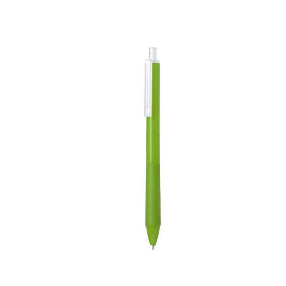 Bolígrafo de mecanismo pulsador fabricado en ABS reciclado. Clip y pulsador transparentes, con cuerpo de suave acabado en variados colores y empuñadura a juego. Logotipo ABS reciclado en la parte superior del bolígrafo. En tinta azul.El RABS es un plástico altamente reciclable de gran resistencia y con multitud de aplicaciones que lo convierten en una solución eco-friendly. Con certificación RCS, que garantiza el origen reciclado del mismo.