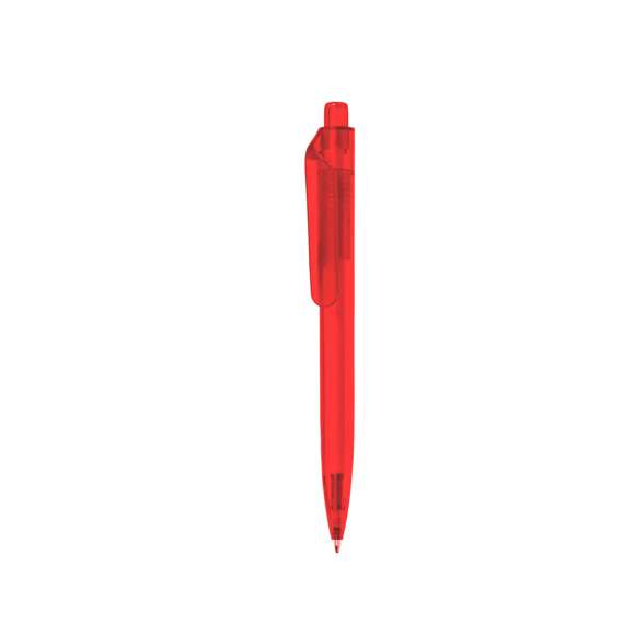 Bolígrafo de mecanismo pulsador fabricado en RPET. Cuerpo de suave acabado en variados colores transparentes y clip amplio. Logotipo RPET en la parte superior del bolígrafo, en tinta azul.El material RPET se elabora a partir de plástico reciclado, para así fomentar la reutilización de residuos plásticos y ayudar a la sostenibilidad del planeta.