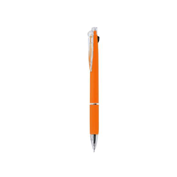 Práctico bolígrafo puntero. De mecanismo pulsador y con posibilidad de elegir entre tinta negra, roja o portaminas, con pulsadores a juego. Suave empuñadura de agradable tacto, con clip y punta transparentes. Cuerpo en variados y llamativos colores, con goma en la parte superior.
