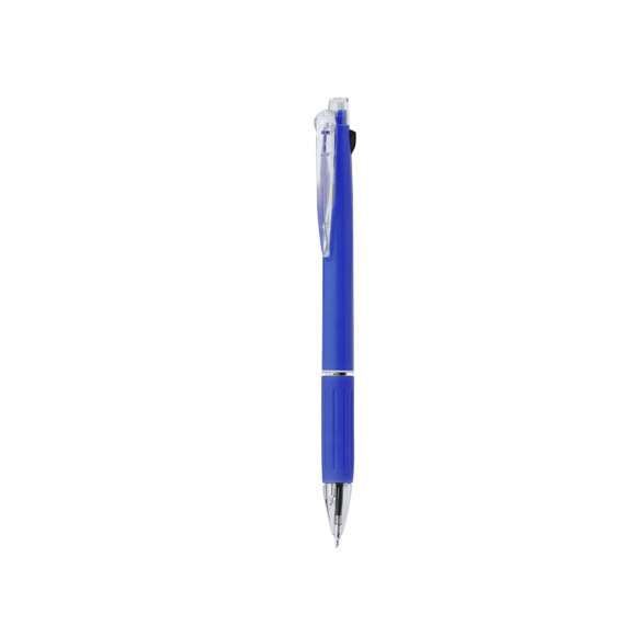 Práctico bolígrafo puntero. De mecanismo pulsador y con posibilidad de elegir entre tinta negra, roja o portaminas, con pulsadores a juego. Suave empuñadura de agradable tacto, con clip y punta transparentes. Cuerpo en variados y llamativos colores, con goma en la parte superior.