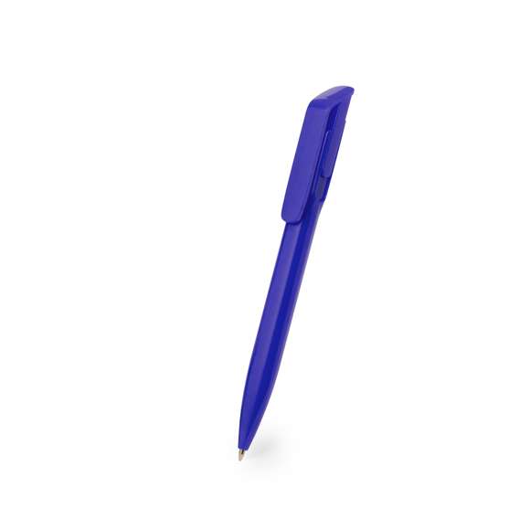 Bolígrafo de mecanismo pulsador. Fabricado en variada gama de colores con clip plano para impresión, de tinta azul.