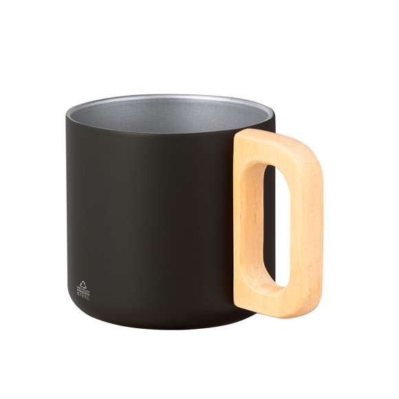 Original taza de doble pared y 400 ml de capacidad. Fabricada en Acero Inox Reciclado, con asa para un cómodo agarre en madera. Con logotipo Acero Inox Reciclado y disponible en varios colores. Presentada en caja individual de diseño kraft y con protector de papel.El acero es uno de los materiales más demandados y que puede encontrarse casi en todas partes, desde productos de uso diario a grandes construcciones. Con innumerables propiedades, entre las que cabe destacar la durabilidad y su alto grado de reutilización, convirtiéndolo en una alternativa muy valorada en soluciones de sostenibilidad. Debidamente tratado, permite obtener nuevos recursos de infinita utilización.