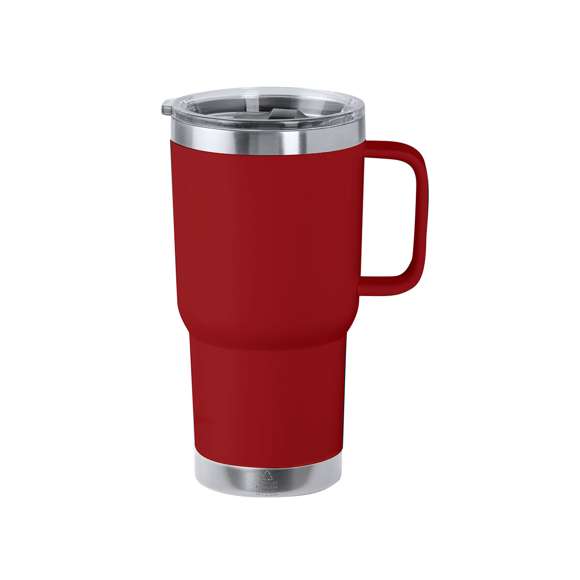 Taza térmica fabricada en acero inox reciclado, con doble pared y 600 ml de capacidad en color mate. Incluye tapa con cierre a presión, dosificador de fácil apertura y asa rígida para mayor comodidad. Es ideal para tener en tu escritorio, mesa o en cualquier superficie donde disfrutar tranquilamente de tu bebida favorita. Con logotipo Acero Inox Reciclado. El acero es uno de los materiales más demandados y que puede encontrarse casi en todas partes, desde productos de uso diario a grandes construcciones. Con innumerables propiedades, entre las que cabe destacar la durabilidad y su alto grado de reutilización, convirtiéndolo en una alternativa muy valorada en soluciones de sostenibilidad. Debidamente tratado, permite obtener nuevos recursos de infinita utilización
