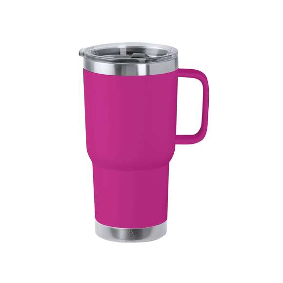 Taza térmica fabricada en acero inox reciclado, con doble pared y 600 ml de capacidad en color mate. Incluye tapa con cierre a presión, dosificador de fácil apertura y asa rígida para mayor comodidad. Es ideal para tener en tu escritorio, mesa o en cualquier superficie donde disfrutar tranquilamente de tu bebida favorita. Con logotipo Acero Inox Reciclado. El acero es uno de los materiales más demandados y que puede encontrarse casi en todas partes, desde productos de uso diario a grandes construcciones. Con innumerables propiedades, entre las que cabe destacar la durabilidad y su alto grado de reutilización, convirtiéndolo en una alternativa muy valorada en soluciones de sostenibilidad. Debidamente tratado, permite obtener nuevos recursos de infinita utilización