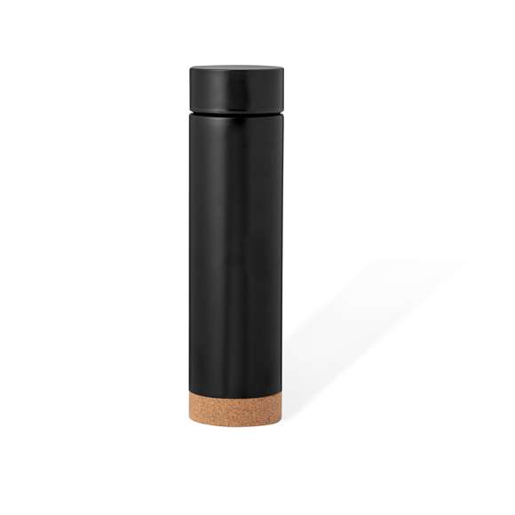 Termo en acero inox de 470 ml de capacidad con base de corcho. Con doble pared para mejor y más duradera conservación de la temperatura. Infusor incluido y sistema de apertura fácil a rosca. Disponible en variada gama de colores y presentado en atractiva caja de diseño kraft.Elaborado con elementos vegetales para así fomentar la utilización de materias primas naturales y reducir las emisiones contaminantes.