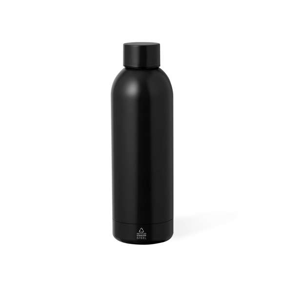 Bidón térmico de doble capa en Acero Inox Reciclado de 550 ml de capacidad, disponible en variada gama de colores metalizados de acabado mate. Con logotipo Acero Inox Reciclado. Presentado en atractiva caja de diseño kraft.El acero es uno de los materiales más demandados y que puede encontrarse casi en todas partes, desde productos de uso diario a grandes construcciones. Con innumerables propiedades, entre las que cabe destacar la durabilidad y su alto grado de reutilización, convirtiéndolo en una alternativa muy valorada en soluciones de sostenibilidad. Debidamente tratado, permite obtener nuevos recursos de infinita utilización.