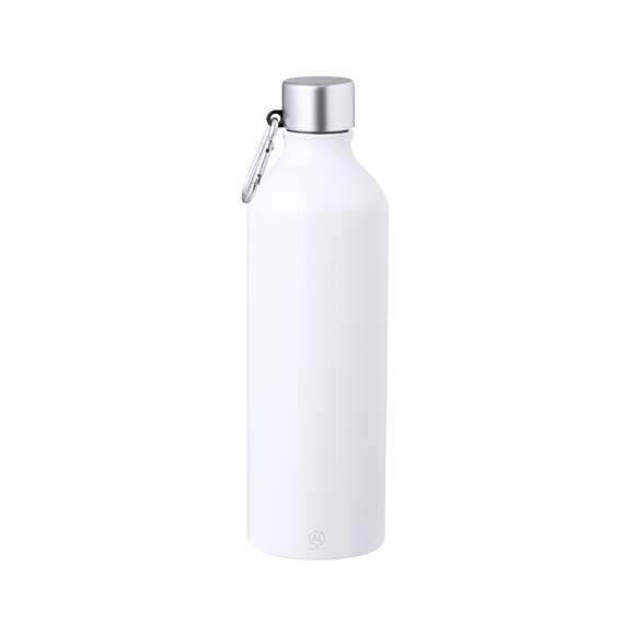 Bidón de Aluminio Reciclado de 800 ml de capacidad. De acabado mate, con tapón a rosca con mosquetón metálico para un fácil transporte y libre de BPA. Disponible en elegantes colores brillo. Presentado en caja individual de diseño kraft. El Aluminio Reciclado es un material con posibilidades de reciclaje casi infinitas, sin perder sus propiedades originales y consumiendo menos energía en este proceso.Certificación GRS (Global Recycled Standard / Estándar de Reciclaje Global), que garantiza el origen reciclado del material usado para fabricar el producto.