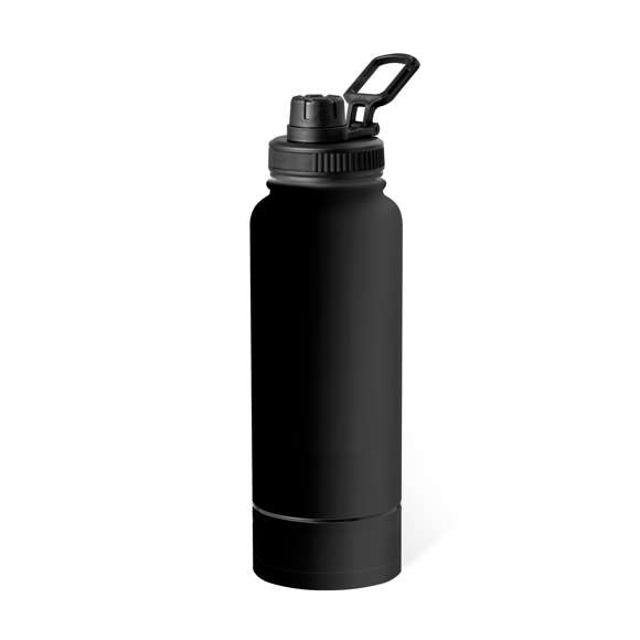 Bidón térmico de doble capa con 1L de capacidad en acero inox. Tapón de rosca de color negro con dosificador y asa de transporte. Además, en la base tiene un compartimento de rosca para guardar pequeños objetos. Disponible en elegantes colores. Presentado en caja de diseño kraft.
