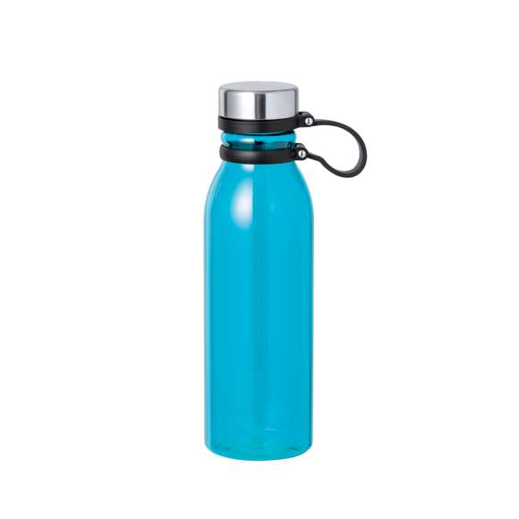 Bidón en RPET de 830 ml de capacidad. Tapón de seguridad de rosca en acero inox y original cinta de silicona para un fácil transporte. Disponible en variada gama de colores translúcidos. Libre de BPA y presentado en atractiva caja de diseño kraft. El material RPET se elabora a partir de plástico reciclado, para así fomentar la reutilización de residuos plásticos y ayudar a la sostenibilidad del planeta.