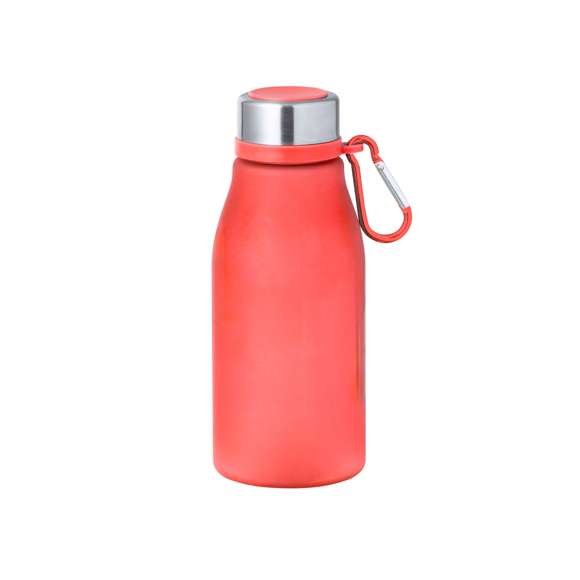 Bidón en RPET de 370 ml de capacidad. Tapón de seguridad de rosca en acero inox y práctico mosquetón metálico con color a juego del bidón. Disponible en variada gama de colores solidos en acabado mate. Libre de BPA y presentado en atractiva caja de diseño kraft. El material RPET se elabora a partir de plástico reciclado, para así fomentar la reutilización de residuos plásticos y ayudar a la sostenibilidad del planeta.