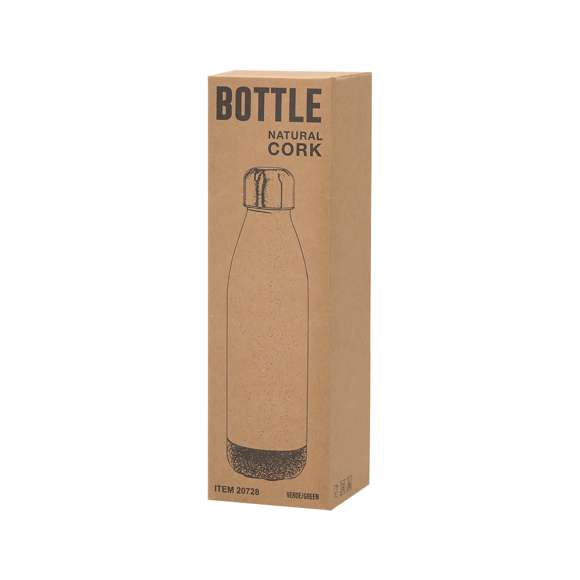Bidón de 650 ml de capacidad, en combinación de PE veteado con base de corcho natural y tapón en acero inox.Tapón a rosca y libre de BPA. Disponible en variada gama de colores pastel mate y presentado en caja individual de diseño kraft.Certificación Food Grade, garantizando la seguridad cuando los alimentos entran en contacto con el material usado para fabricar el producto.