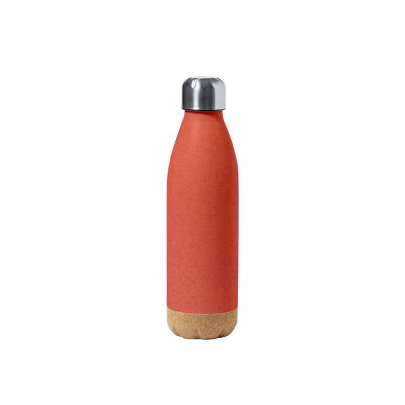 Bidón de 650 ml de capacidad, en combinación de PE veteado con base de corcho natural y tapón en acero inox.Tapón a rosca y libre de BPA. Disponible en variada gama de colores pastel mate y presentado en caja individual de diseño kraft.Certificación Food Grade, garantizando la seguridad cuando los alimentos entran en contacto con el material usado para fabricar el producto.