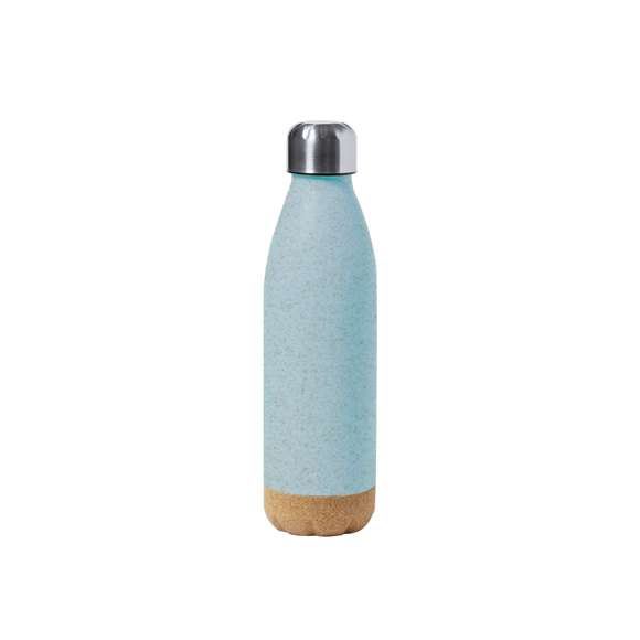 Bidón de 650 ml de capacidad, en combinación de PE veteado con base de corcho natural y tapón en acero inox.Tapón a rosca y libre de BPA. Disponible en variada gama de colores pastel mate y presentado en caja individual de diseño kraft.Certificación Food Grade, garantizando la seguridad cuando los alimentos entran en contacto con el material usado para fabricar el producto.