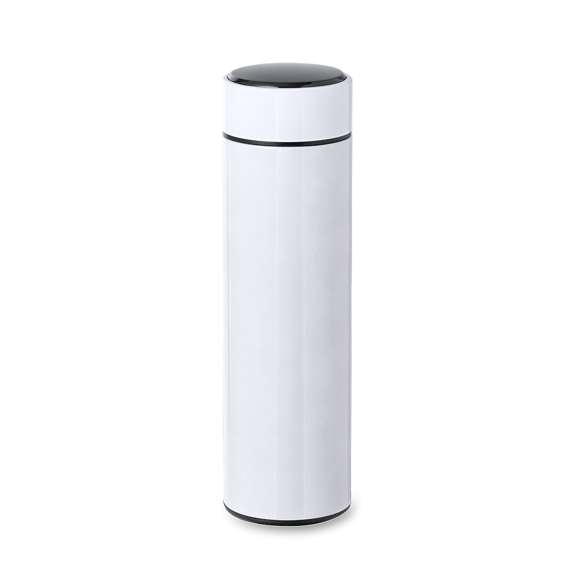 Termo en alta calidad de doble pared y 450 ml de capacidad, con medidor de temperatura táctil integrado en tapón. Fabricado en acero inox, que ofrece una resistencia y durabilidad excepcionales. Tapón en acero inox con infusor integrado y libre de BPA. Alimentación a pilas (de botón incluida), con manual de instrucciones en español e inglés. Disponible en variada gama de colores y presentado en atractiva caja de diseño kraft.